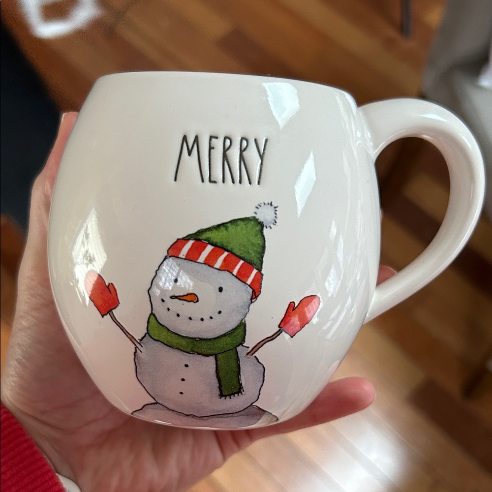 Rae Dunn Merry Snowman Mug - White and Green